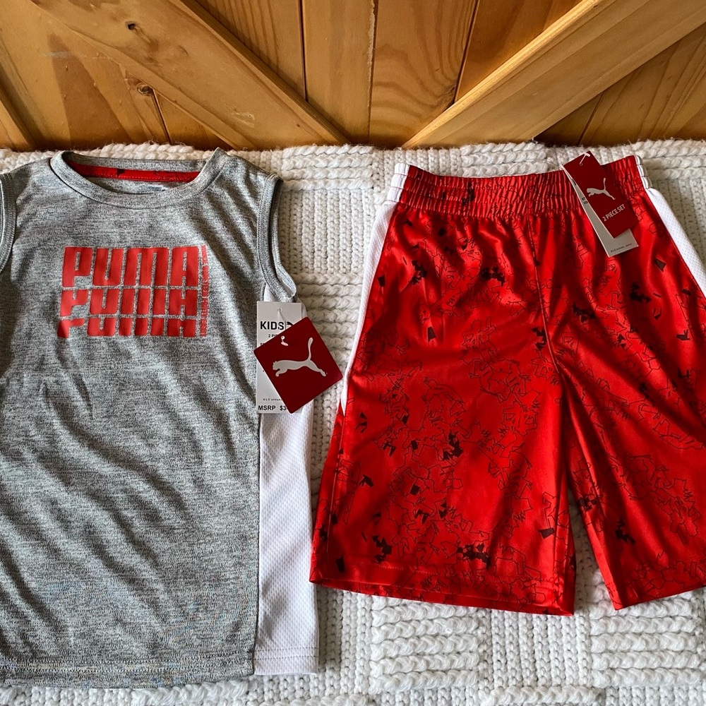 Puma Kids Matching Set in Gray and Red